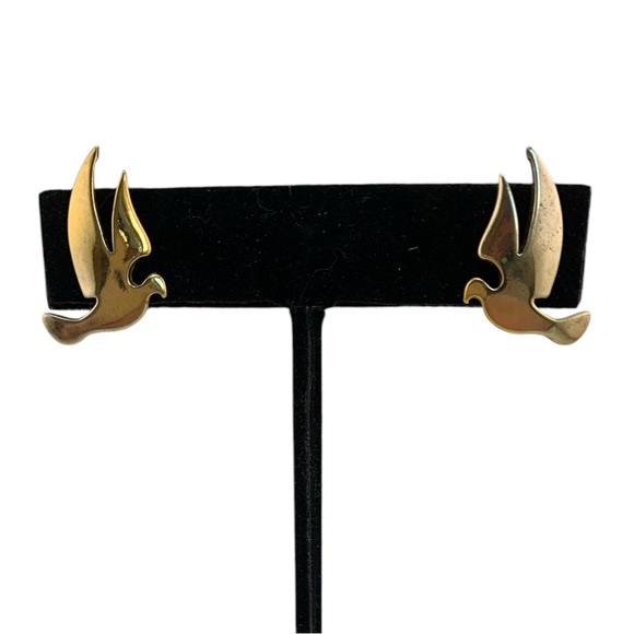 STERLING SILVER 925 GOLD VERMEIL Bird Dove Seagull Tern Post Pierce Vintage 7/8" - Picture 1 of 9